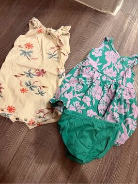 Toddler Floral Romper Set - Cream & Teal/Purple- 12 month